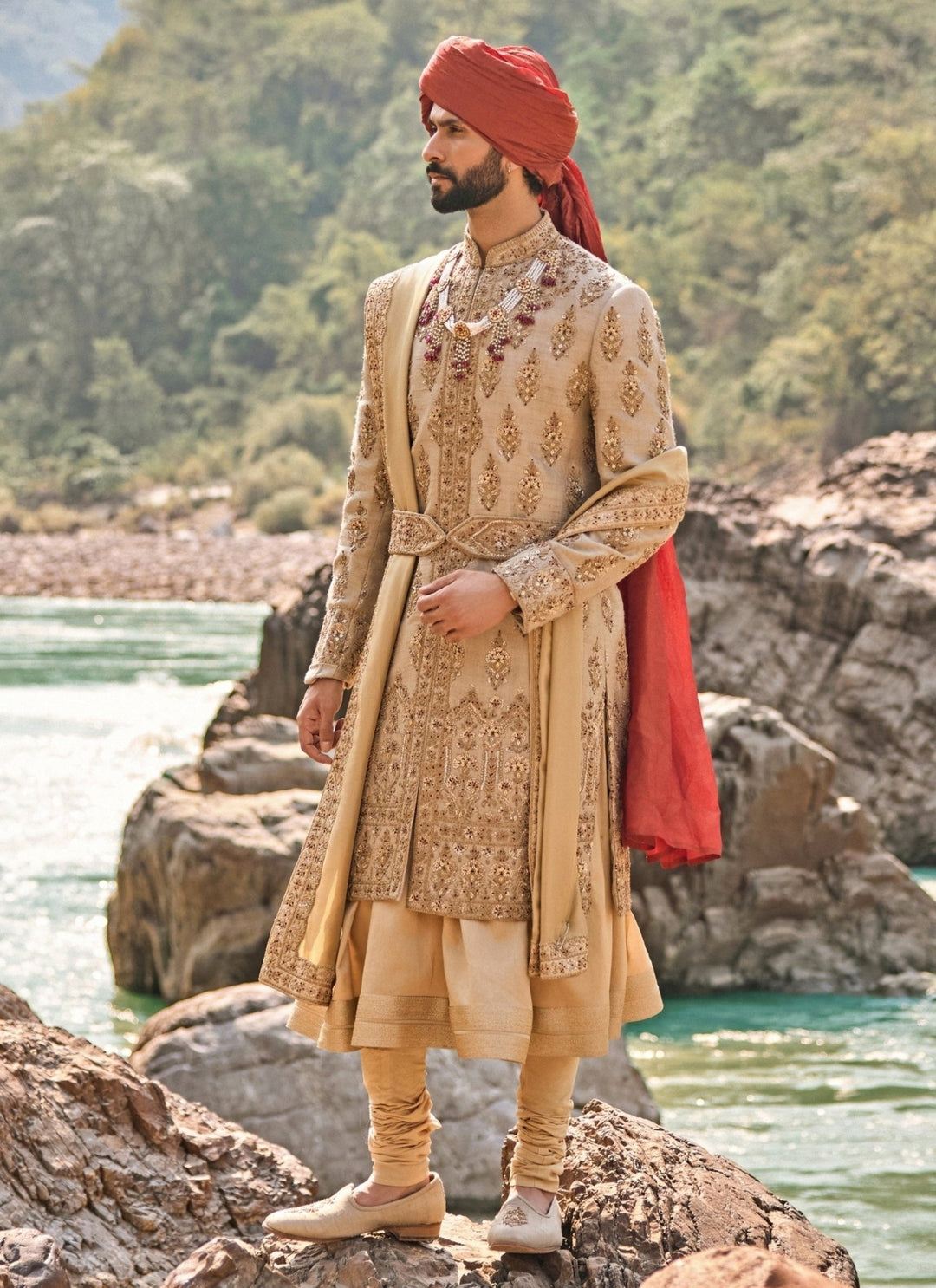 Nitika Gujral - Men Gold Matka Silk Sherwani SetFabilicious Fashion