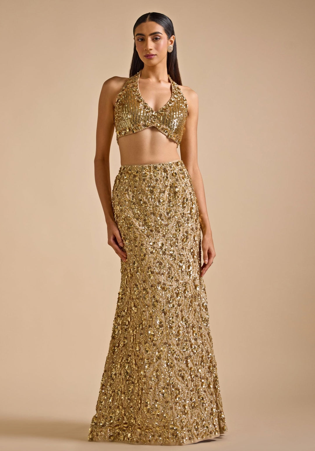 Gold Mermaid Embroidered Skirt set Prevasu - Fabilicious Fashion
