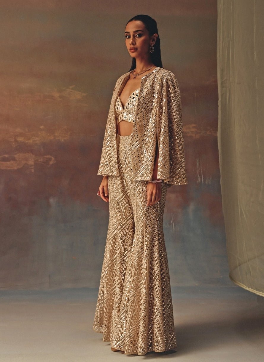 Twenty Nine Gold Mirror Soft Net Blouse Sharara With JacketFabilicious Fashion