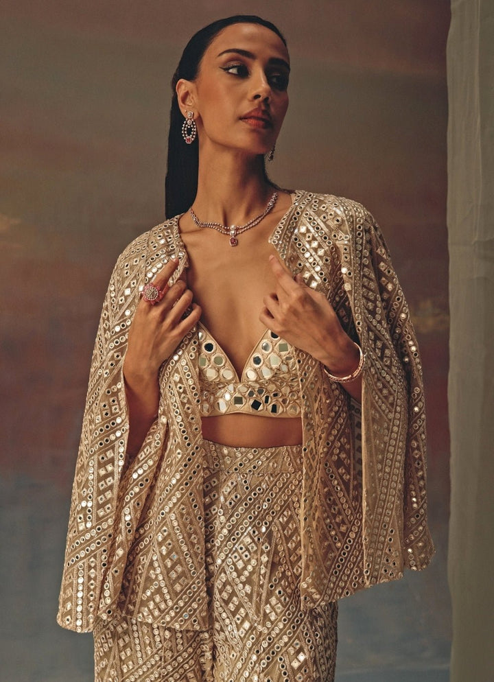 Twenty Nine Gold Mirror Soft Net Blouse Sharara With JacketFabilicious Fashion