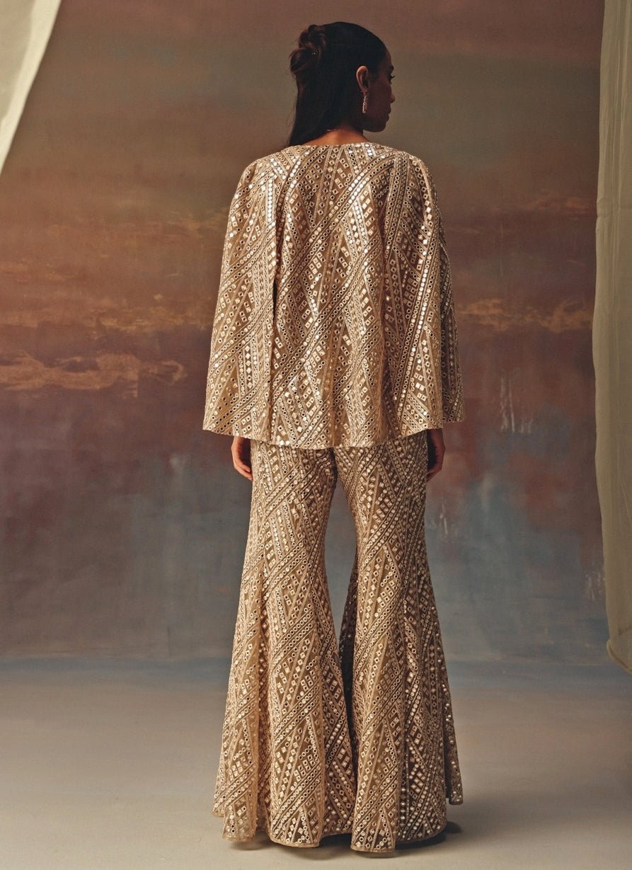 Twenty Nine Gold Mirror Soft Net Blouse Sharara With JacketFabilicious Fashion