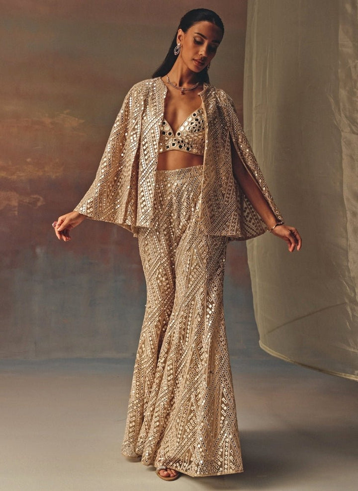 Twenty Nine Gold Mirror Soft Net Blouse Sharara With JacketFabilicious Fashion