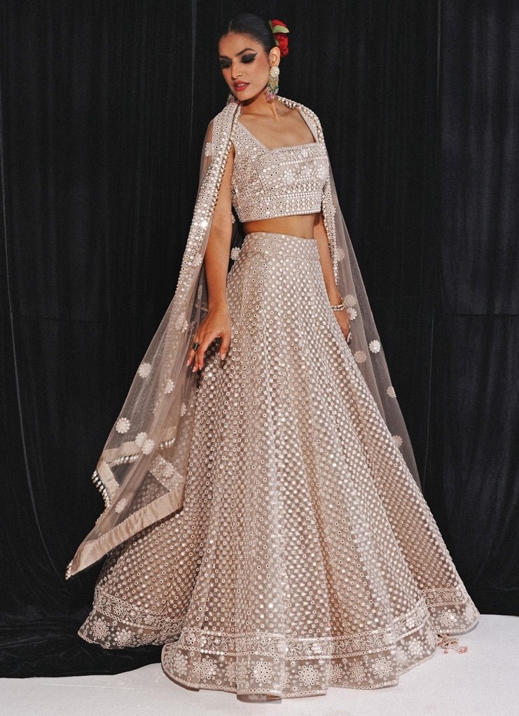 Gold Mirrorwork And Beadwork Lehenga Set Twenty Nine - Fabilicious Fashion