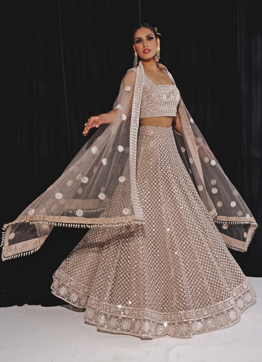Gold Mirrorwork And Beadwork Lehenga Set Twenty Nine - Fabilicious Fashion