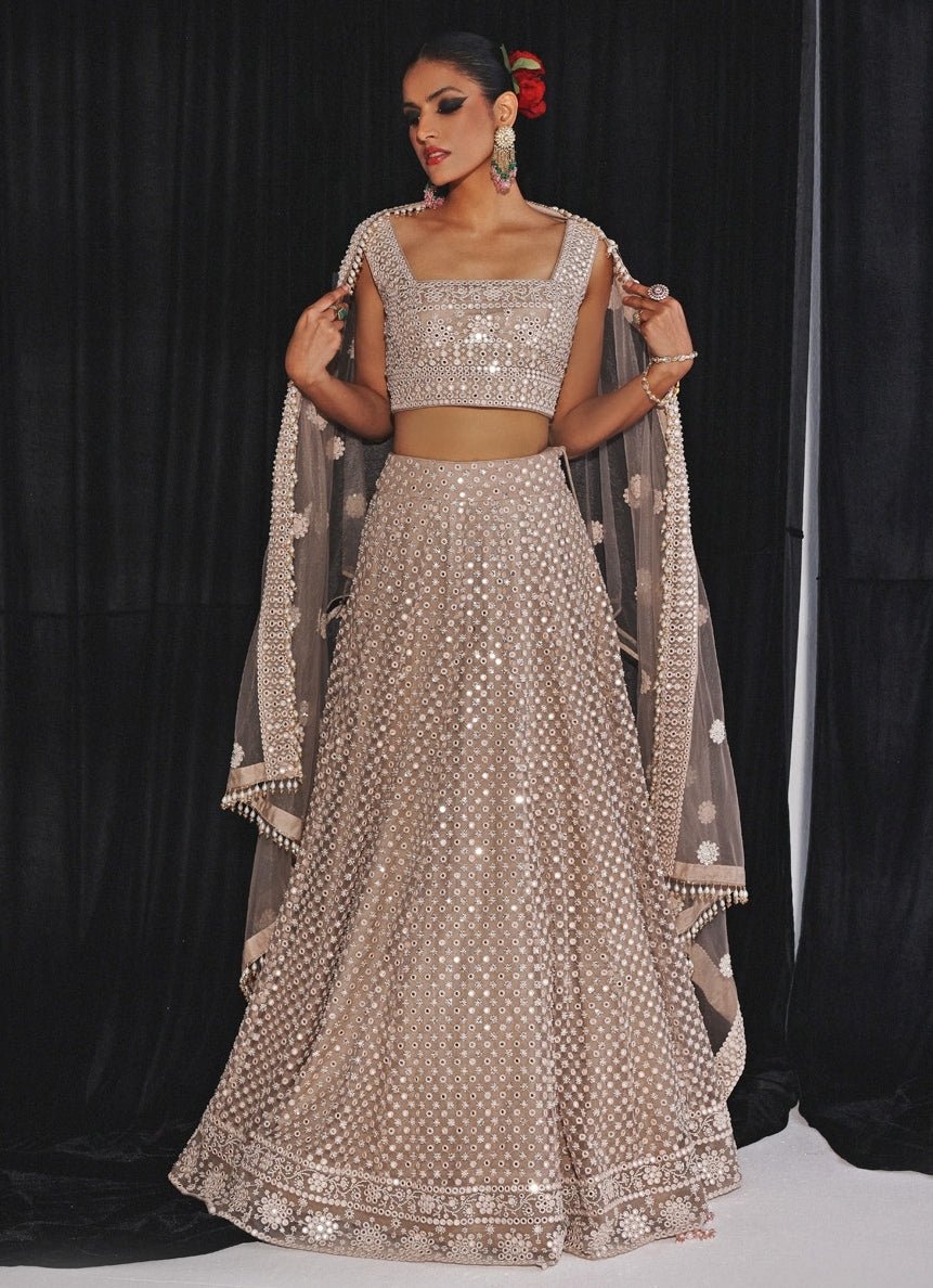 Gold Mirrorwork And Beadwork Lehenga Set Twenty Nine - Fabilicious Fashion