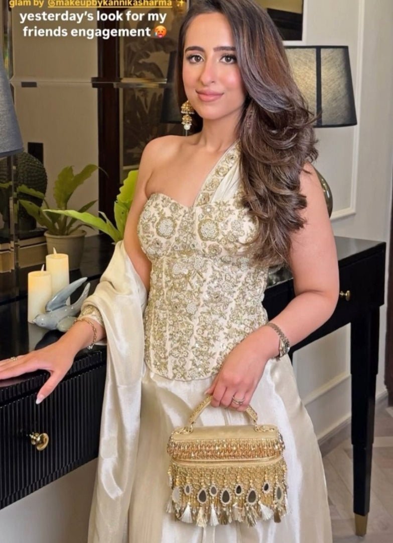 Gold Mirrorwork Embellished Vanity Bag House of Kosha - Fabilicious Fashion