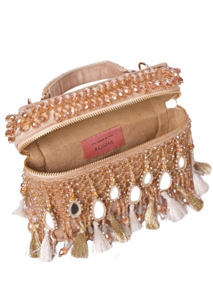 Gold Mirrorwork Embellished Vanity Bag House of Kosha - Fabilicious Fashion