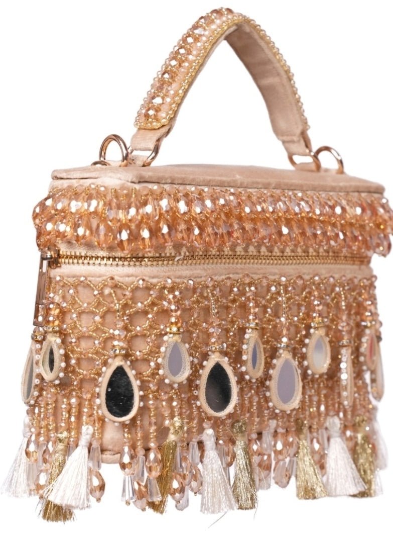 Gold Mirrorwork Embellished Vanity Bag House of Kosha - Fabilicious Fashion