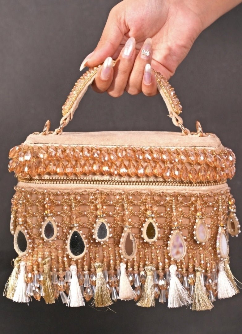 Gold Mirrorwork Embellished Vanity Bag House of Kosha - Fabilicious Fashion