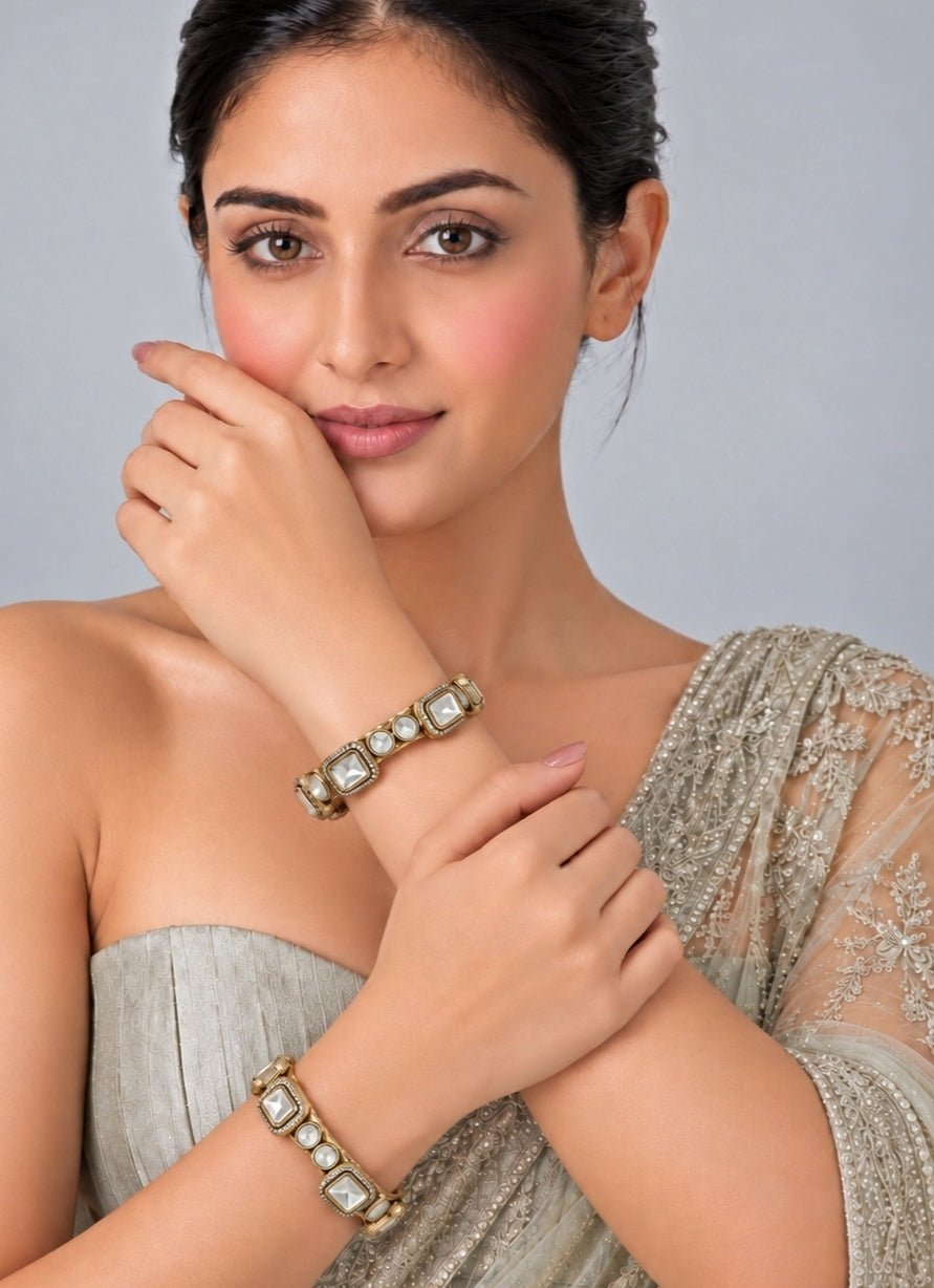 Vivinia By Vidhi Mehra Gold Moissanite Polki Bangle SetFabilicious Fashion