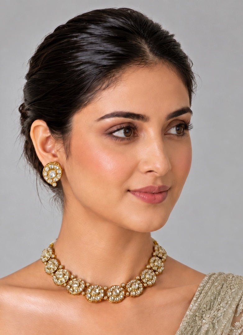 Vivinia By Vidhi Mehra Gold Moissanite Polki Floral Choker SetFabilicious Fashion