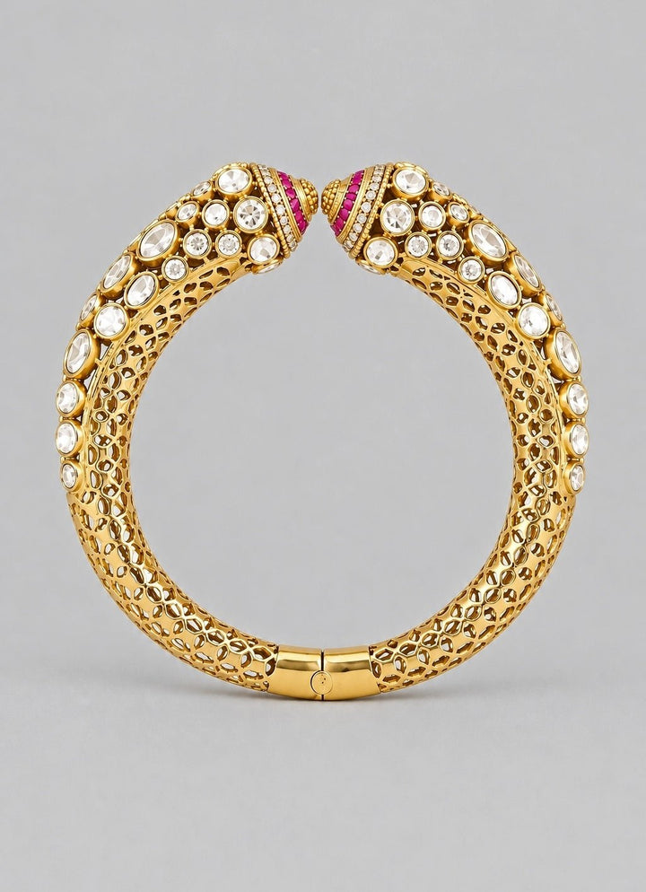 Zevar by Geeta Gold Moissanite Red Stone Cuff BraceletFabilicious Fashion