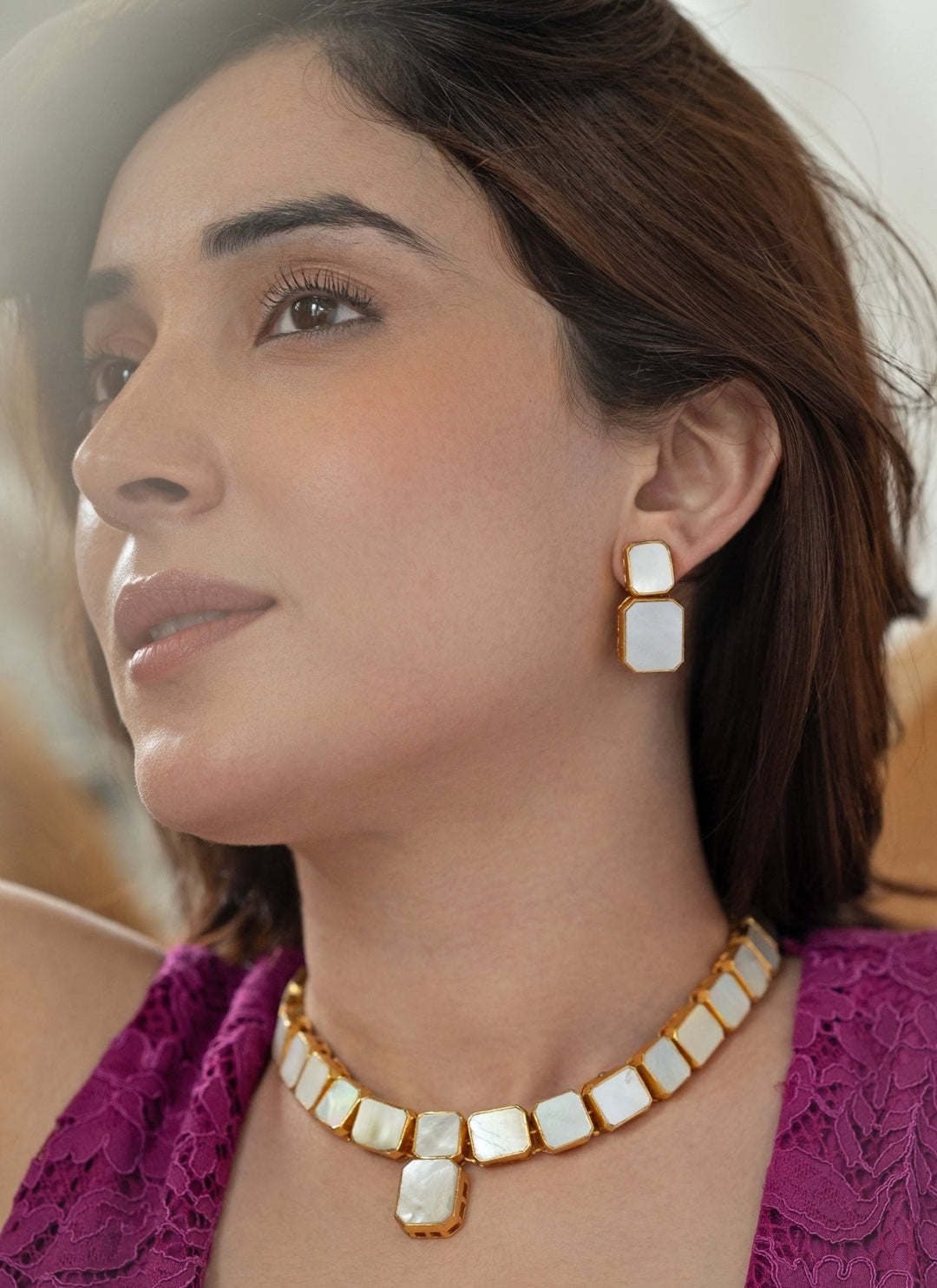 Do Taara Gold Mother Of Pearl Necklace SetFabilicious Fashion