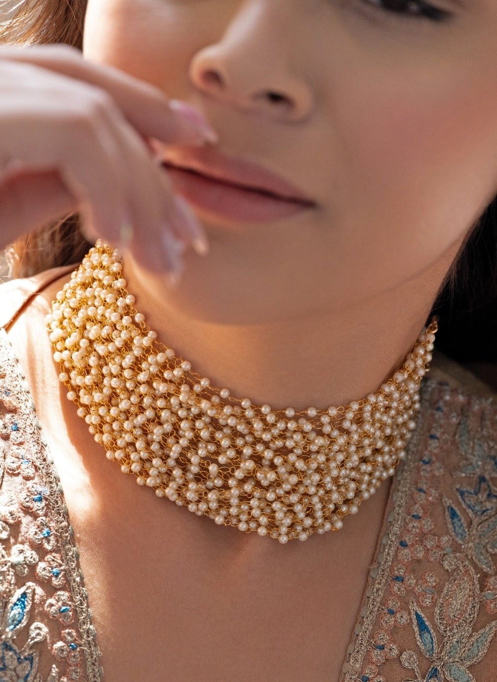 Do Taara Gold Multilayered Pearl Choker NecklaceFabilicious Fashion
