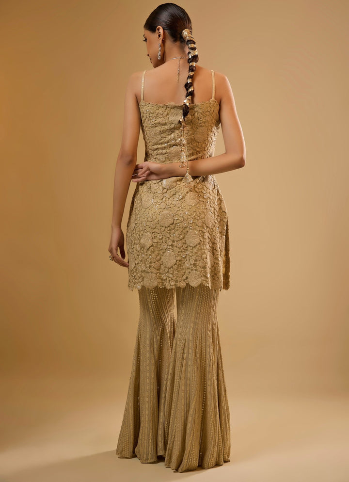 Gold Net Kurta Sharara Set Renee Label - Fabilicious Fashion