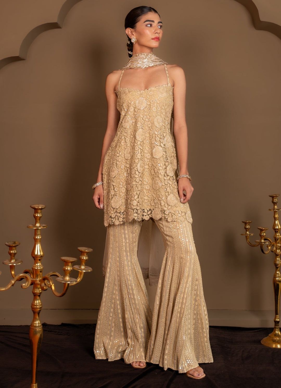 Gold Net Kurta Sharara Set Renee Label - Fabilicious Fashion