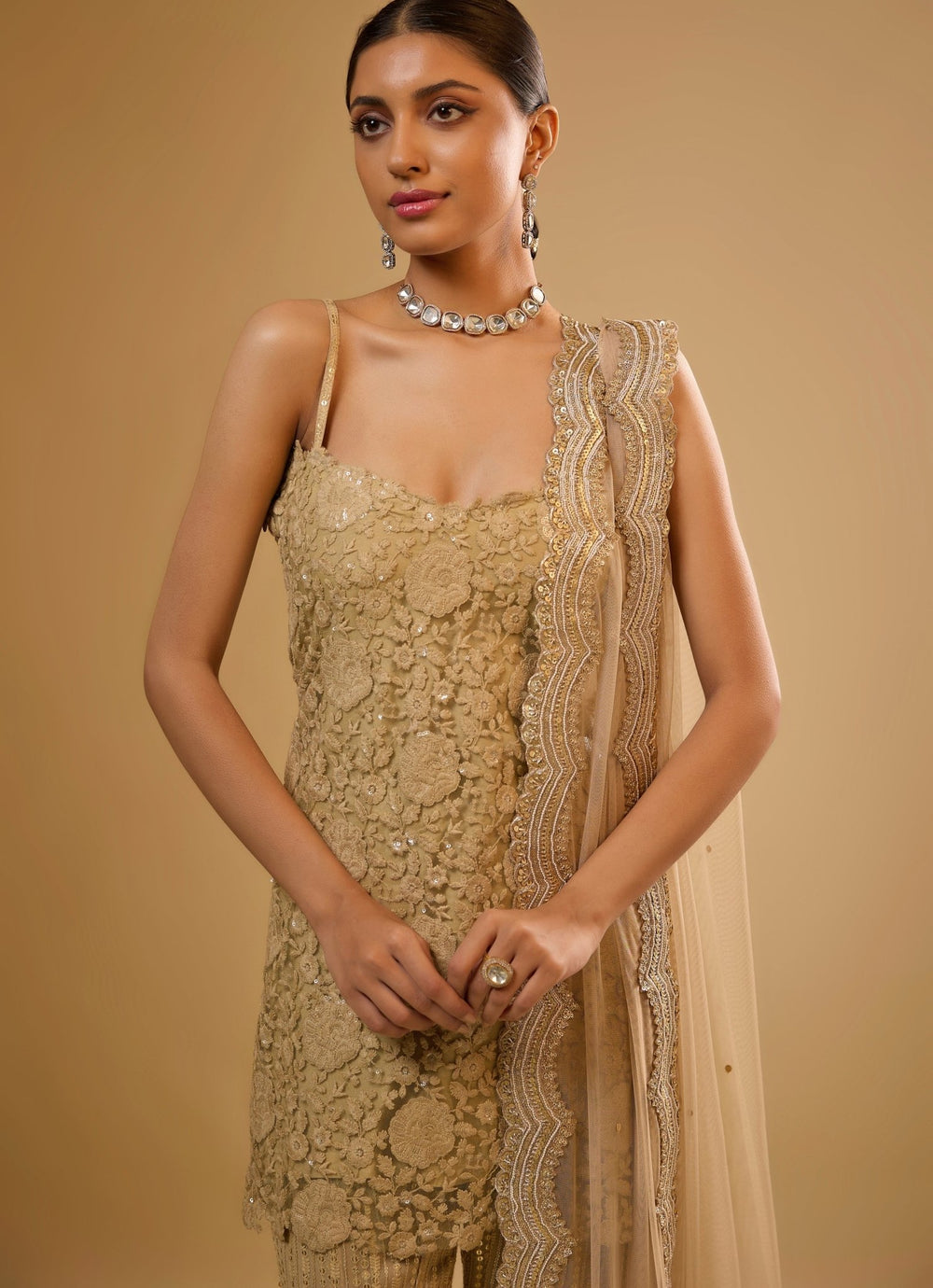 Gold Net Kurta Sharara Set Renee Label - Fabilicious Fashion