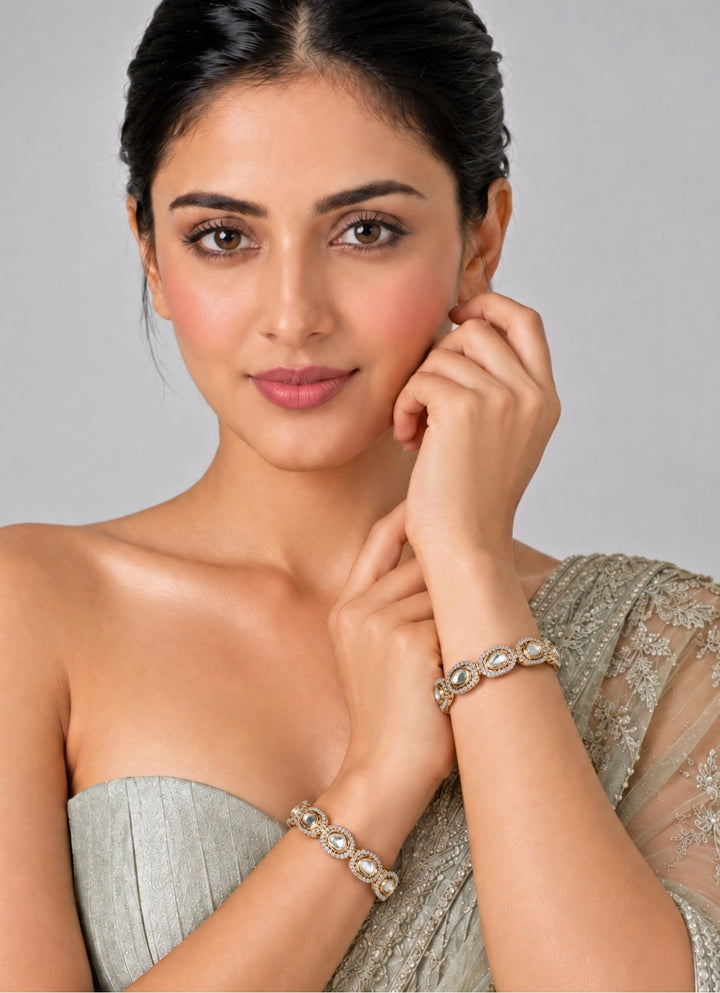 Vivinia By Vidhi Mehra Gold Oval Motif Moissanite Polki BanglesFabilicious Fashion