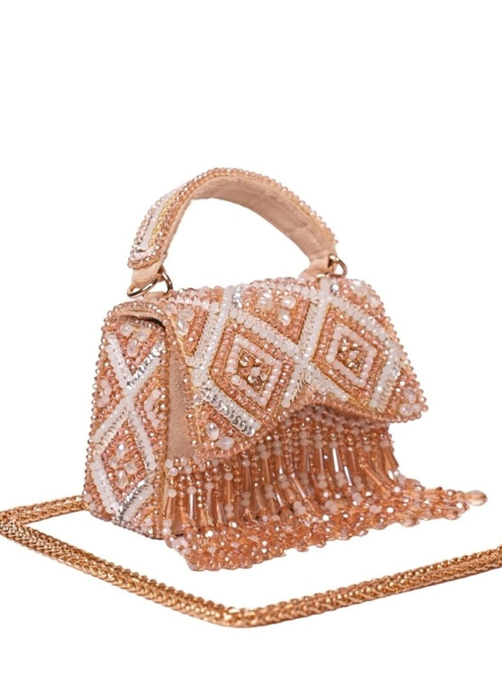 Gold Pastel Suede Embellished Box Bag House of Kosha - Fabilicious Fashion