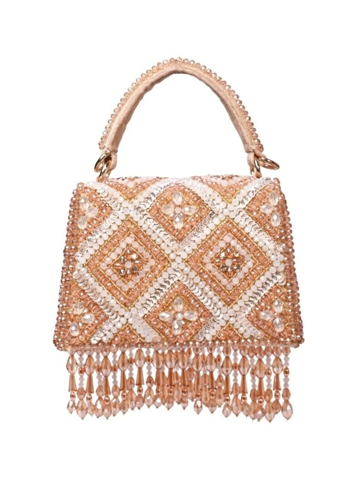 Gold Pastel Suede Embellished Box Bag House of Kosha - Fabilicious Fashion