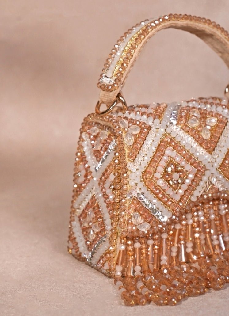 Gold Pastel Suede Embellished Box Bag House of Kosha - Fabilicious Fashion