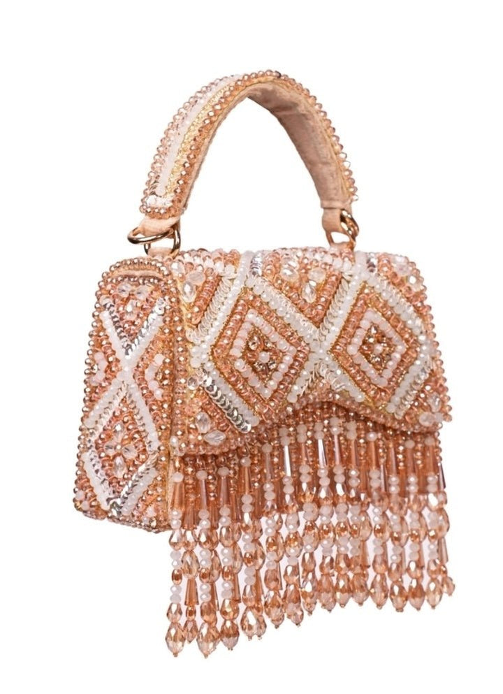 Gold Pastel Suede Embellished Box Bag House of Kosha - Fabilicious Fashion