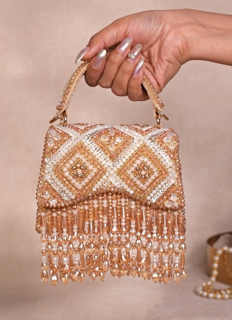 Gold Pastel Suede Embellished Box Bag House of Kosha - Fabilicious Fashion