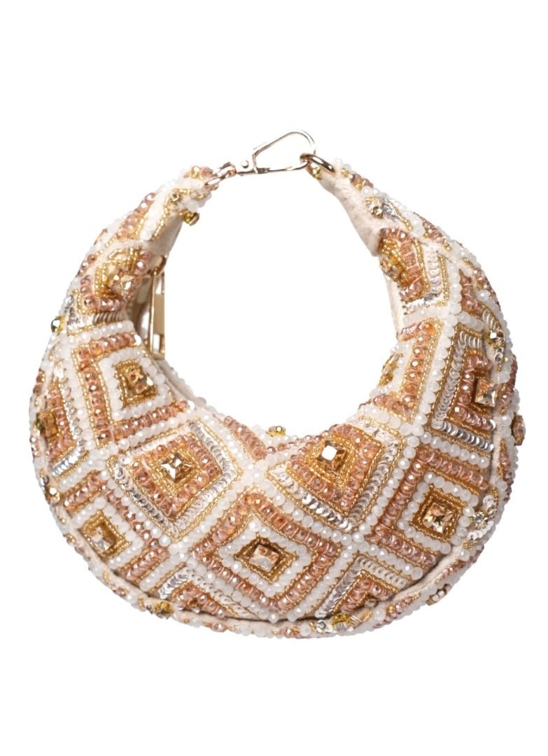 Gold Pastel Suede Embellished Hobo Bag House of Kosha - Fabilicious Fashion