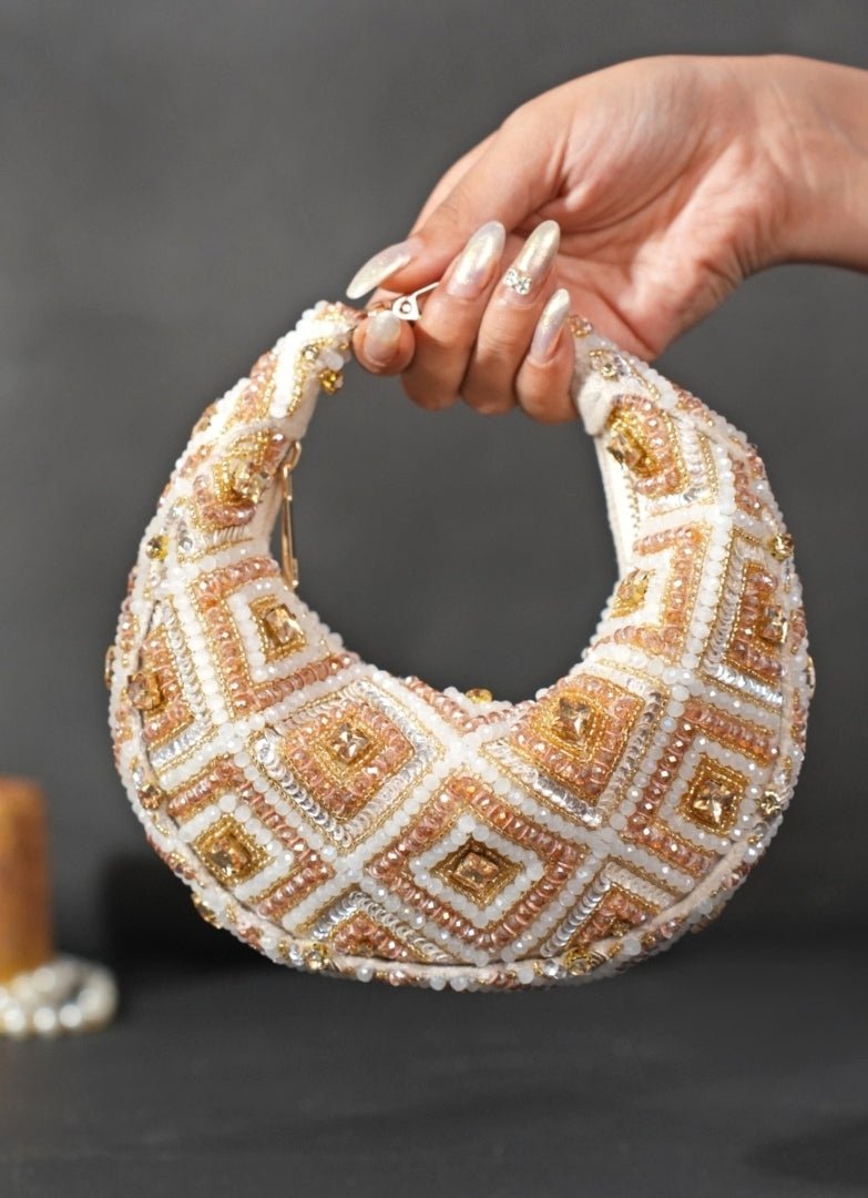 Gold Pastel Suede Embellished Hobo Bag House of Kosha - Fabilicious Fashion