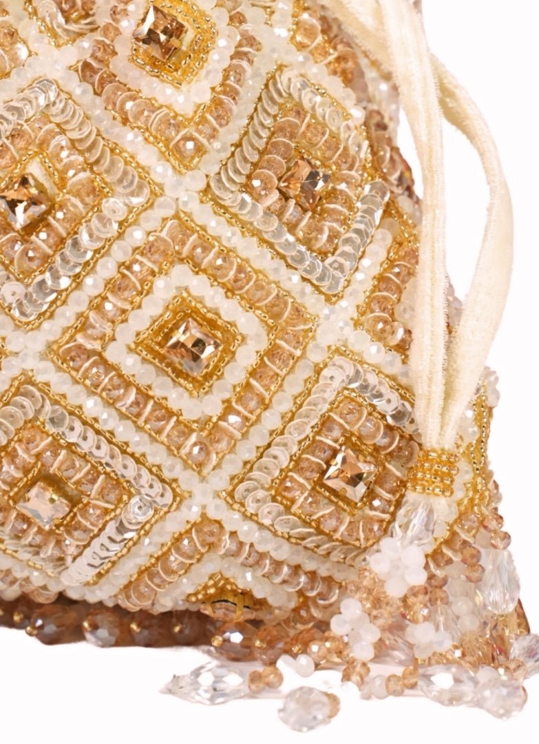 Gold Pastel Suede Embellished Potli House of Kosha - Fabilicious Fashion