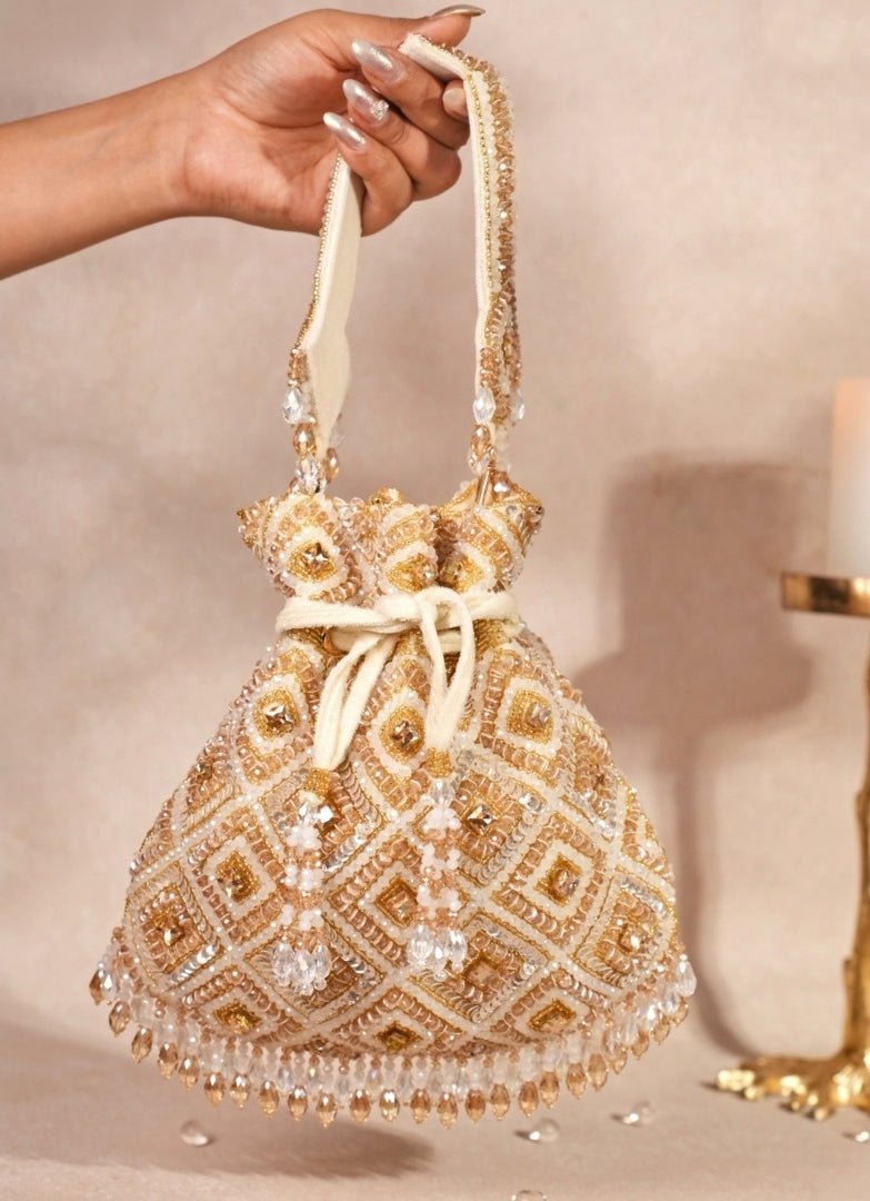 Gold Pastel Suede Embellished Potli House of Kosha - Fabilicious Fashion