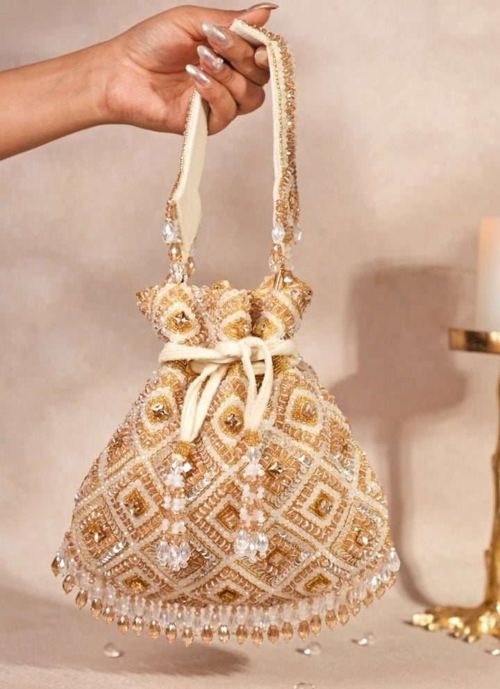 Gold Pastel Suede Embellished Potli House of Kosha - Fabilicious Fashion