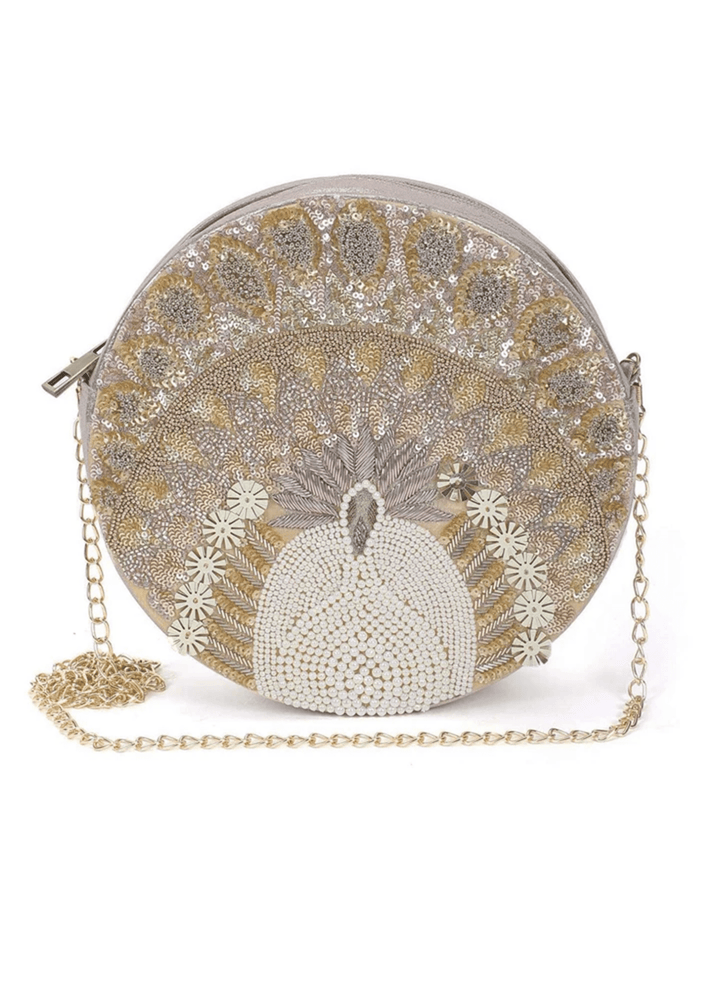 Gold Peacock Sling Bag The Purple Sack - Fabilicious Fashion
