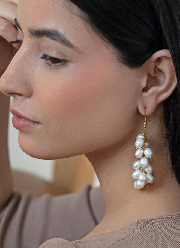 Gold Pearl Cluster Earings