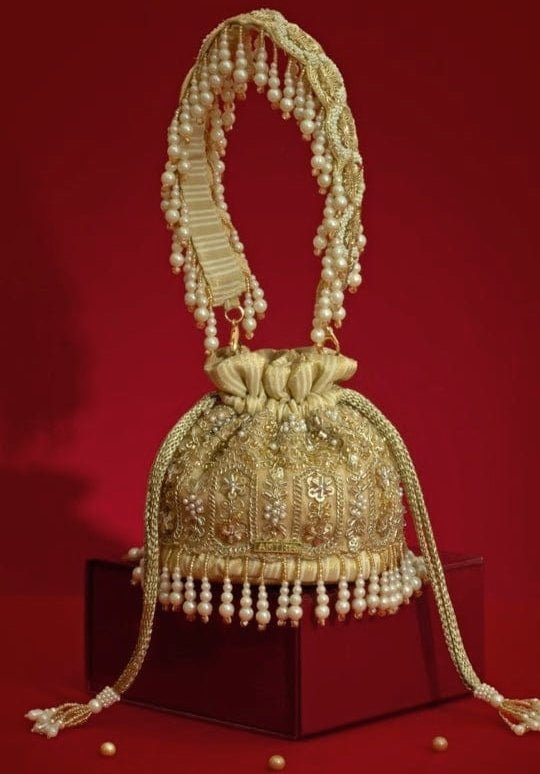 Gold Pearl Embroidered Mini Potli