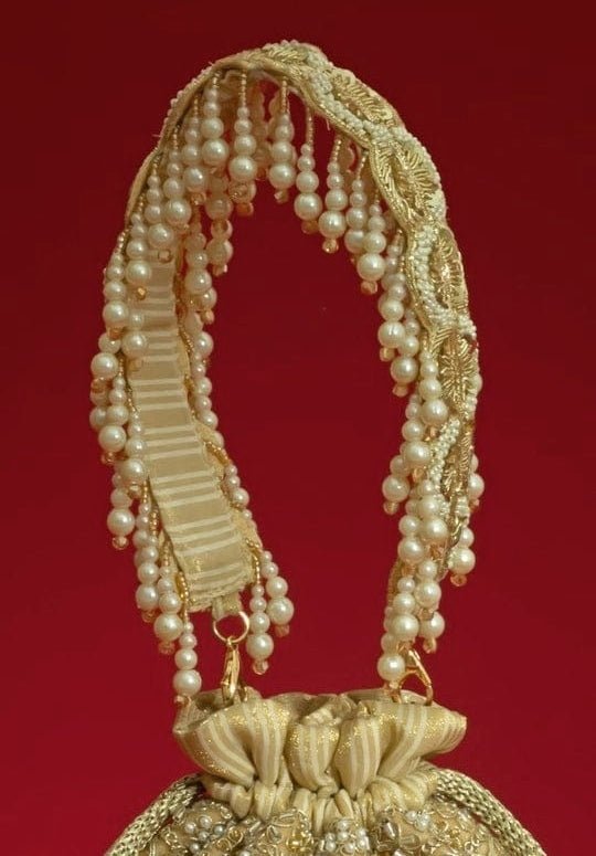 Gold Pearl Embroidered Mini Potli AMYRA - Fabilicious Fashion