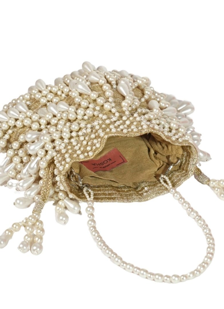 Gold Pearl Georgette Embellished Potli House of Kosha - Fabilicious Fashion
