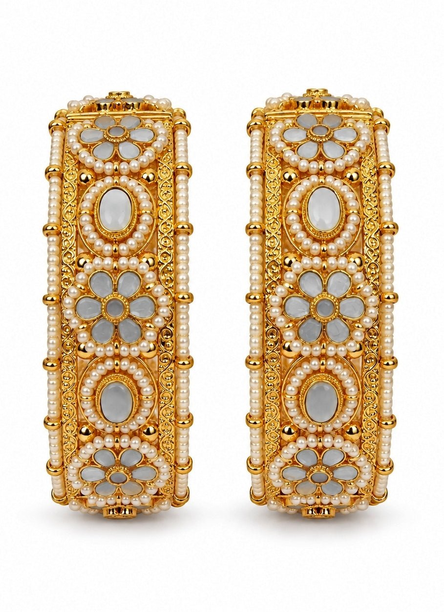 Vivinia By Vidhi Mehra Gold Pearl Kundan Floral BanglesFabilicious Fashion