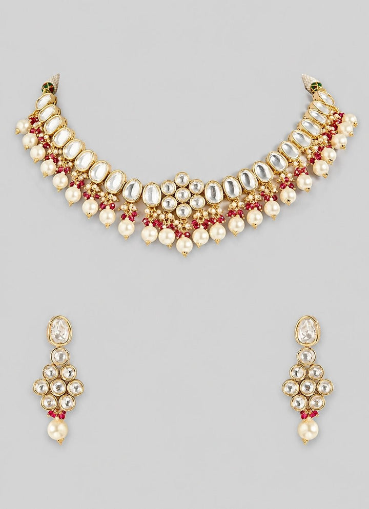 Zevar by Geeta Gold Pearl Necklace SetFabilicious Fashion