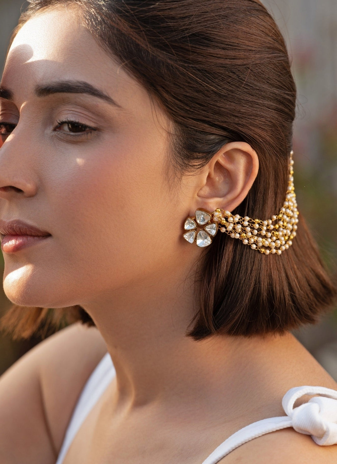 Do Taara Gold Pearls Ear ChainFabilicious Fashion