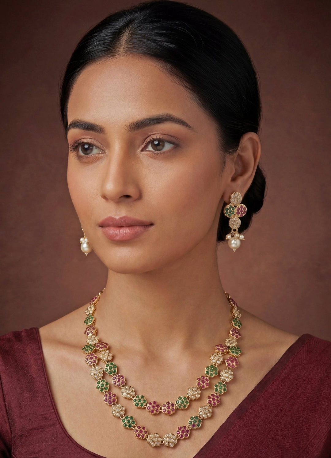 Gold Plated 2 Layer Jadau Necklace Set Zevar by Geeta - Fabilicious Fashion