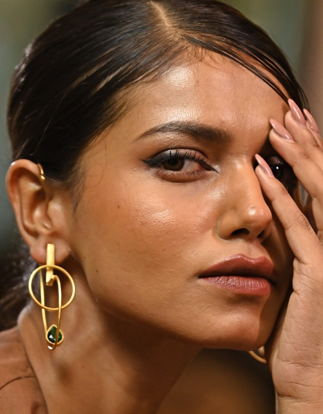 Gold Plated and Green Zircon Stone Ear Cuff Zaza By Somya - Fabilicious Fashion
