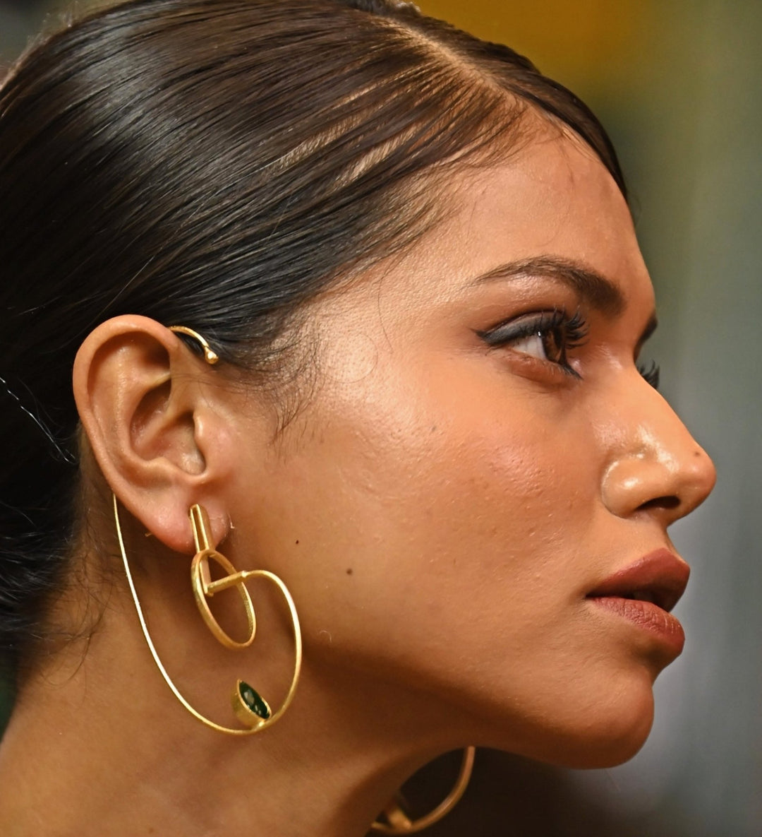 Gold Plated and Green Zircon Stone Ear Cuff Zaza By Somya - Fabilicious Fashion