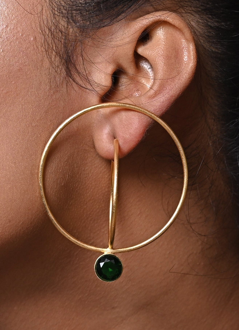 Gold Plated and Green Zircon Stone Loop Earrings Zaza By Somya - Fabilicious Fashion