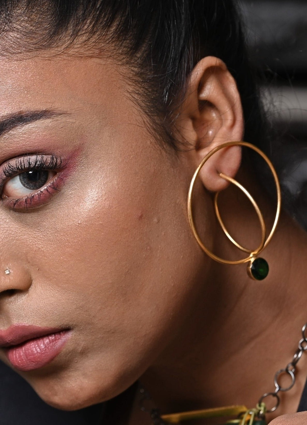 Gold Plated and Green Zircon Stone Loop Earrings Zaza By Somya - Fabilicious Fashion
