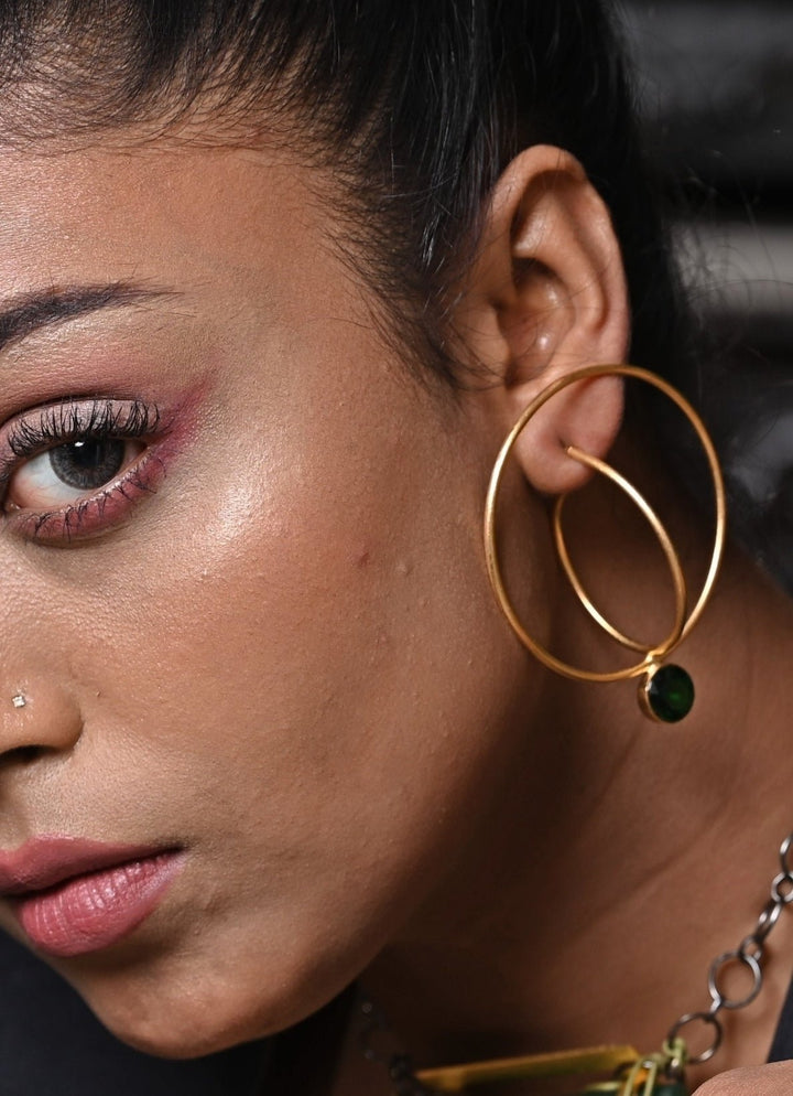 Gold Plated and Green Zircon Stone Loop Earrings Zaza By Somya - Fabilicious Fashion