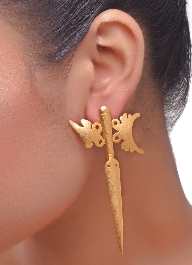 Gold Plated and Handcrafted Drop Down Studs Zaza By Somya - Fabilicious Fashion