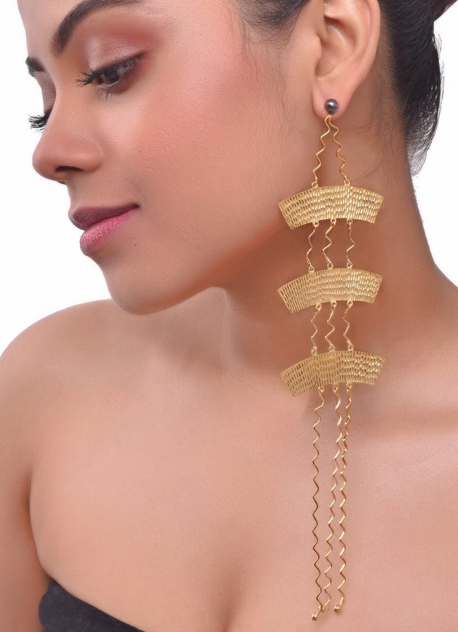 Gold Plated and Handcrafted Long Earrings Zaza By Somya - Fabilicious Fashion