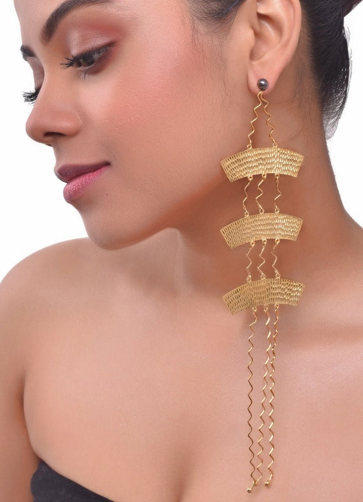 Gold Plated and Handcrafted Long Earrings Zaza By Somya - Fabilicious Fashion