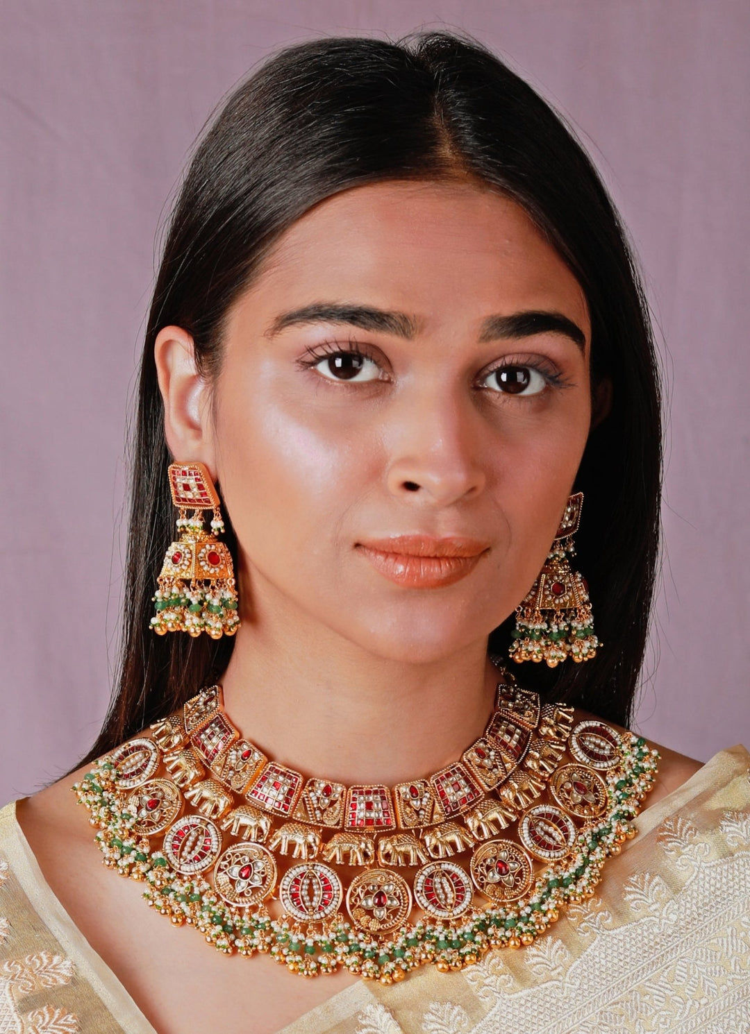Gold Plated Antique Bridal Necklace Riana by Shikha Jindal - Fabilicious Fashion